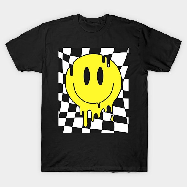 Retro Happy Face Shirt Checkered Pattern Smile Face Trendy T-Shirt by Peter smith